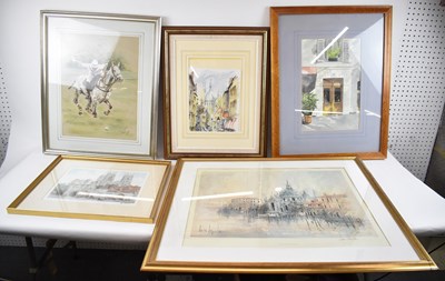 Lot 246 - Two decorative watercolours, pastel of polo...