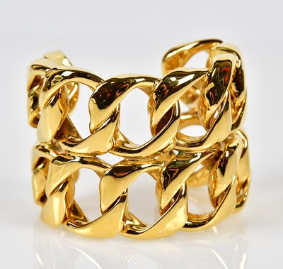 Lot 814 - CHANEL; a broad hoop link double row cuff...