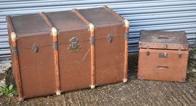 Lot 81 - A large leather and wooden bound travelling...