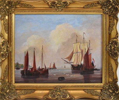 Lot 290 - A 20th century oil on canvas, shipping scene,...