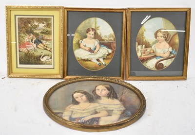 Lot 287 - A Victorian oval watercolour of two young...