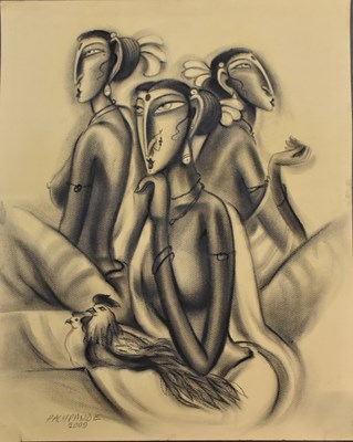 Lot 175 - RAMESH PACHPANDE (Indian, born 1954); charcoal...