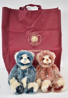 Lot 447 - CHARLIE BEARS; a blue plush stuffed bear, with...