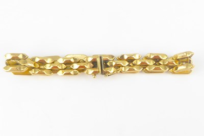 Lot 1066 - A 9ct gold square link bracelet with box clasp,...