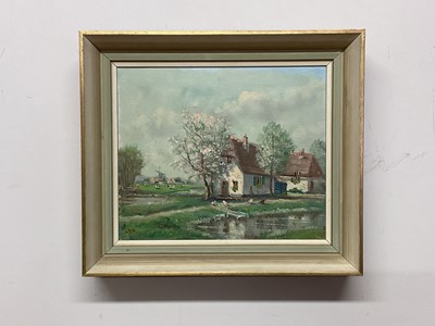 Lot 364 - UNATTRIBUTED; oil on canvas, cottage in a...