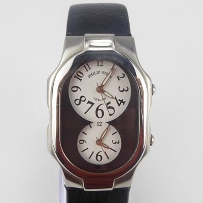 Lot 1191 - PHILIP STEIN; a Teslar Dual Time Zone watch,...