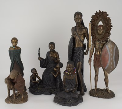 Lot 128 - Six resin models of African tribal figures and...