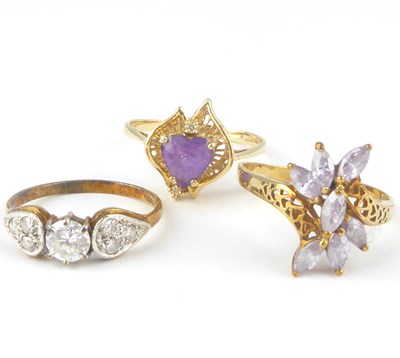 Lot 1033 - Three gold dress rings, comprising a 14ct gold...