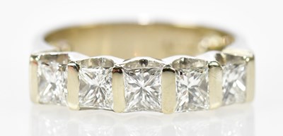 Lot 55 - An 18ct white gold five stone princess cut...