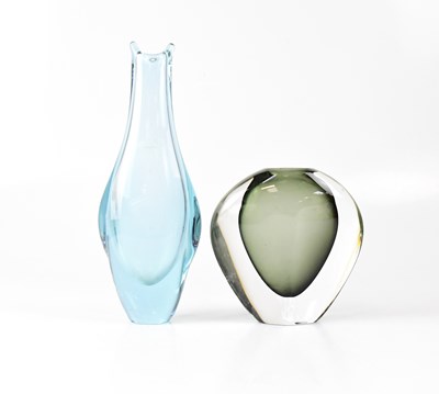 Lot 637 - ORREFORS; a smoky grey cased glass vase of...