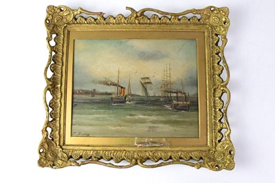 Lot 736 - J. BOURNE; oil on board, shipping scene...