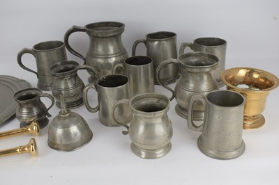 Lot 644 - A quantity of pewter mugs of various sizes,...