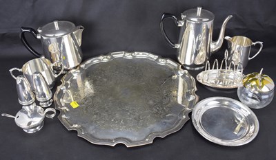 Lot 856 - A large silver plated tray with scalloped edge,...