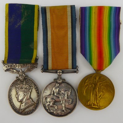 Lot 688 - A group of three WWI medals, comprising...