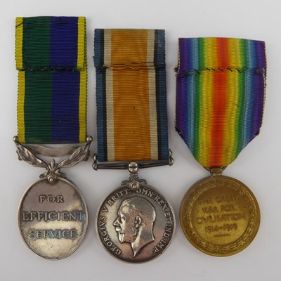 Lot 688 - A group of three WWI medals, comprising...