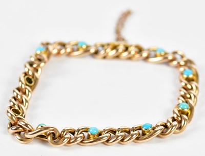 Lot 516 - A 15ct rose gold turquoise set bracelet,...