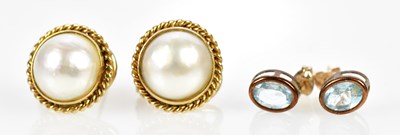 Lot 660 - A pair of yellow metal Mabé pearl earrings and...