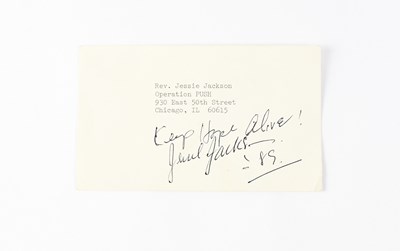 Lot 821 - JESSE JACKSON; a business card/postcard,...