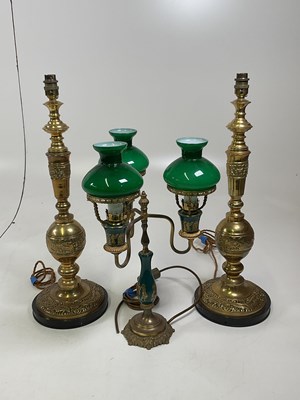 Lot 525 - A pair of brass lamp bases, height 52cm, also...