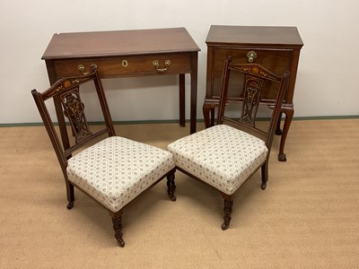 Lot 611 - A pair of inlaid nursing chairs, a small...