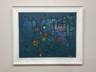 Lot 323 - SAGAR; mixed media on board, 1960s abstract,...