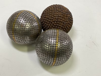Lot 19 - Three antique French Pétanque boules with iron...