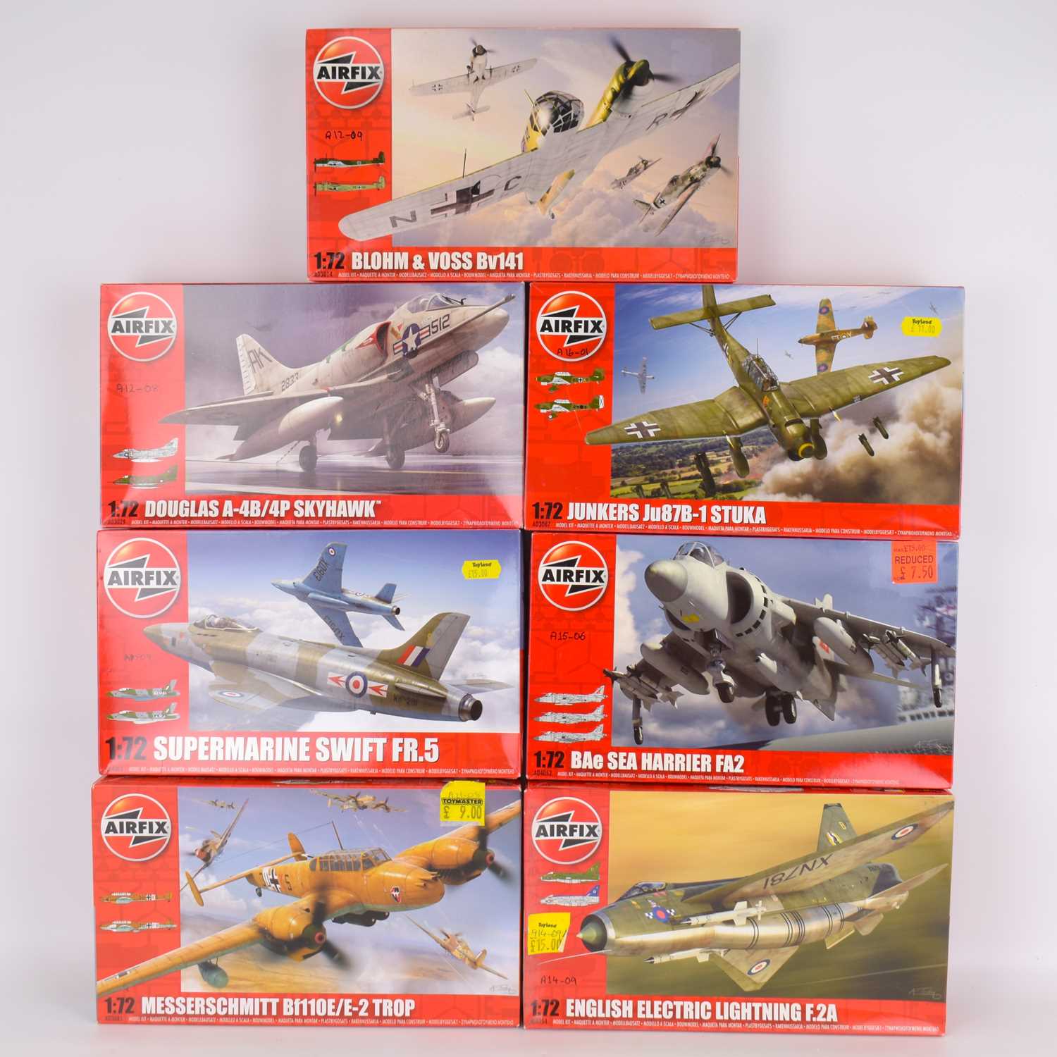 Lot 248 - AIRFIX; seven 1:72 scale model plane kits,...