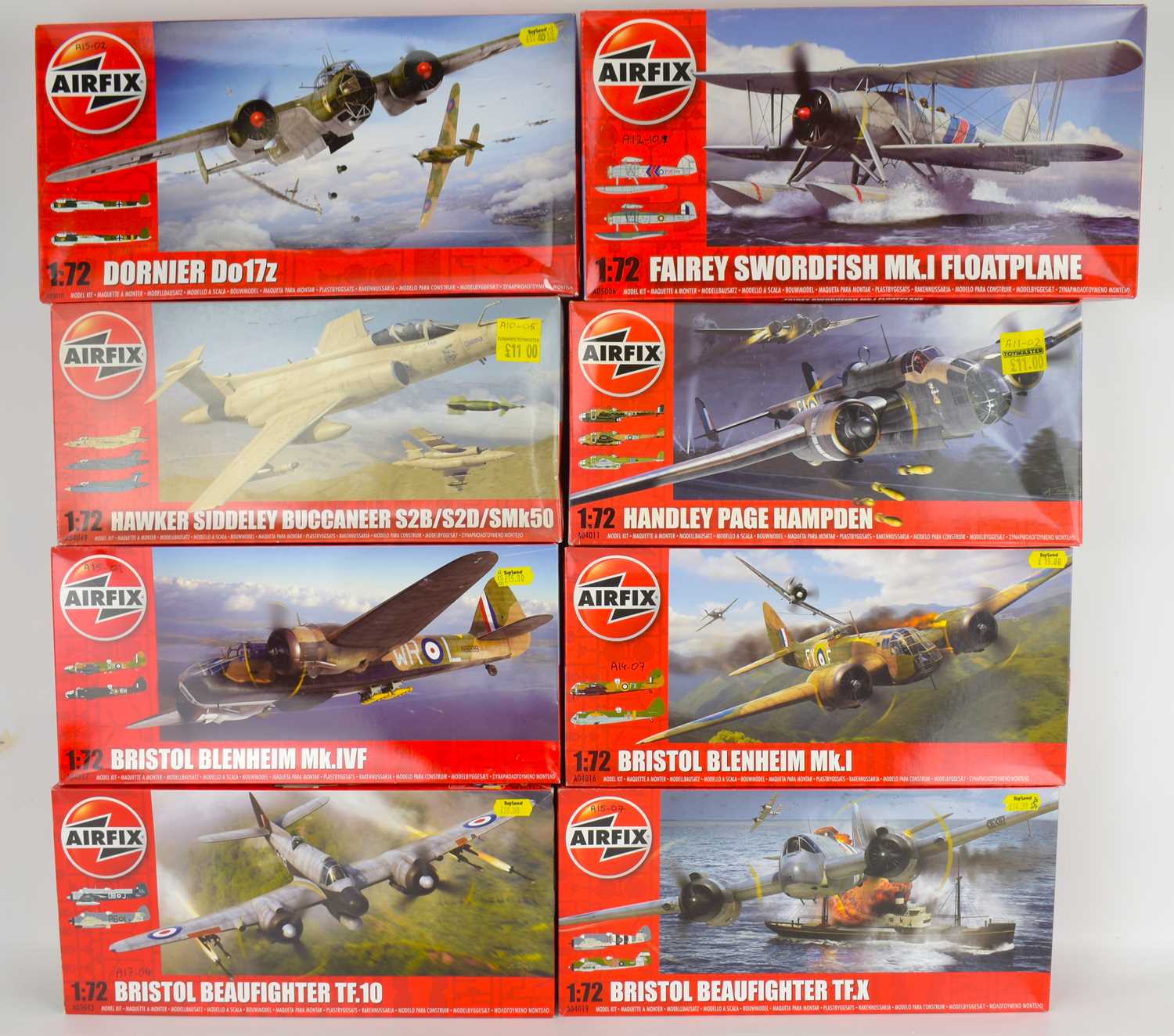 Lot 252 - AIRFIX; eight 1:72 scale model aeroplane kits,...