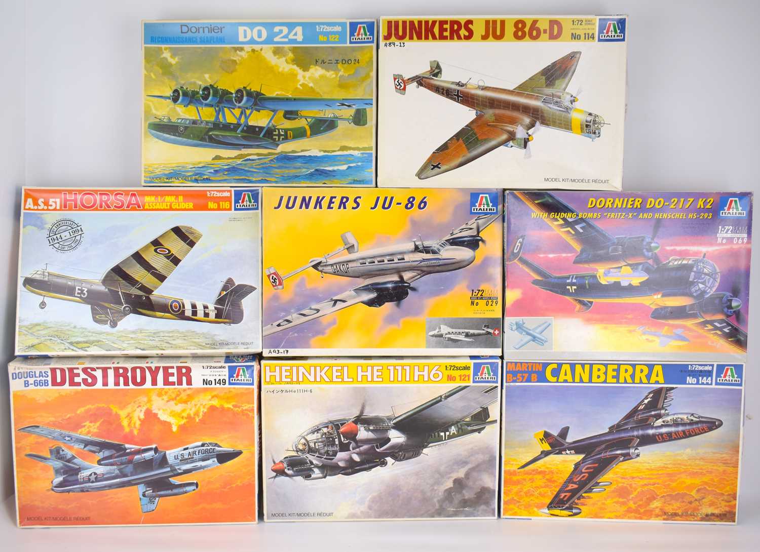 Lot 240 - ITALERI; eight scale model aeroplane kits,...