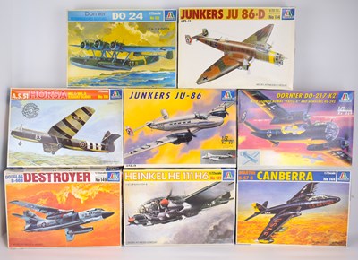 Lot 240 - ITALERI; eight scale model aeroplane kits,...