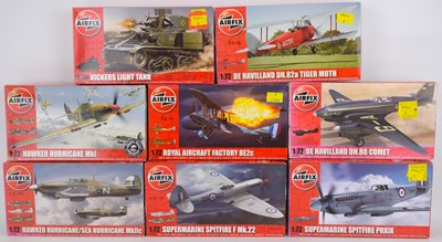 Lot 254 - AIRFIX; eight 1:76 and 1:72 scale model kits,...