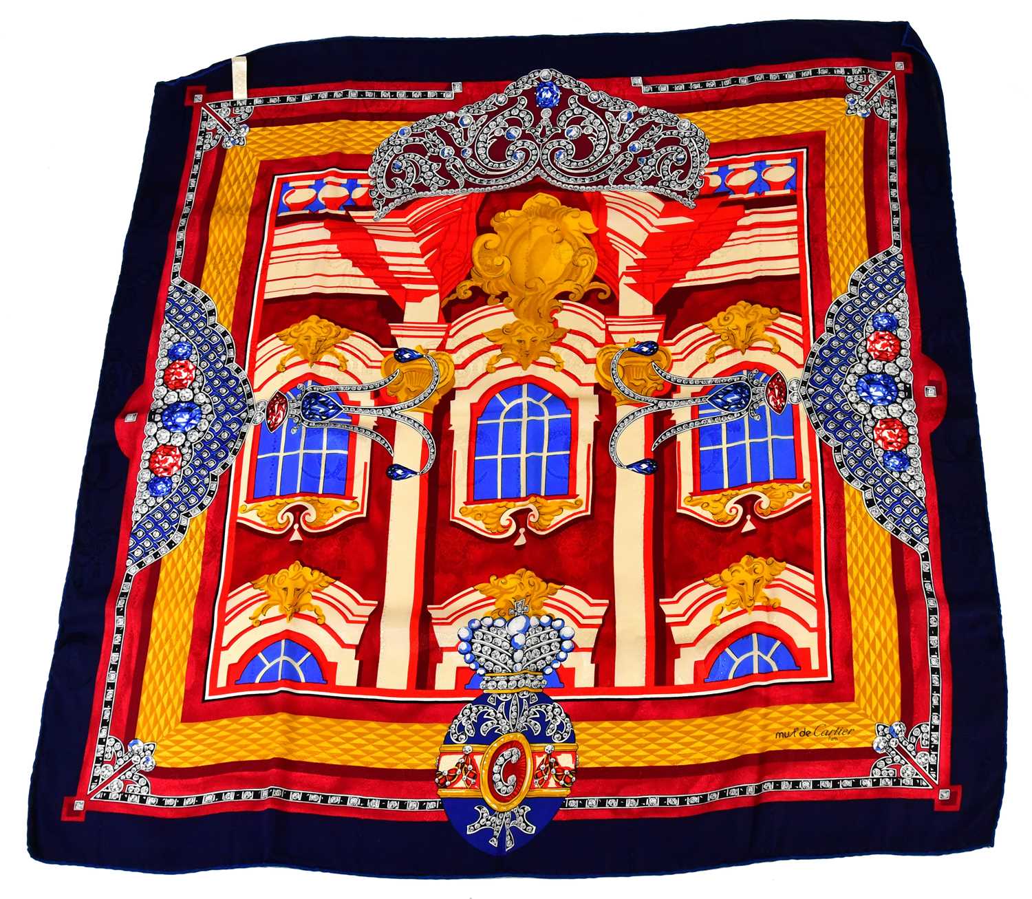 Lot 933 - MUST DE CARTIER; a 100% silk gold, red, cream...