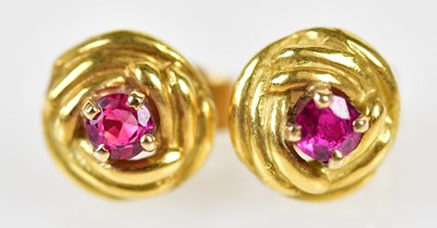 Lot 668 - A pair of 18ct yellow gold and pink sapphire...