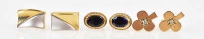 Lot 669 - Three pairs of 9ct yellow gold ear studs,...