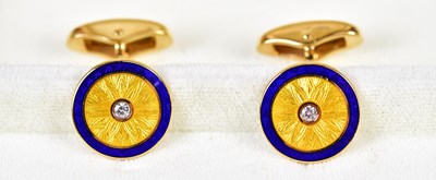 Lot 678 - FABERGE; a pair of 18ct yellow gold blue and...