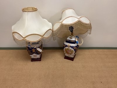 Lot 529 - Two lamps, with porcelain bases and tasselled...