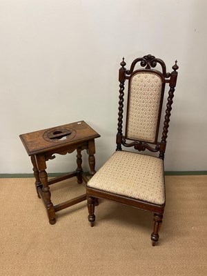 Lot 618 - An upholstered chair and a carved stool,...