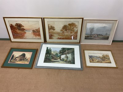 Lot 359 - Six watercolours, cottages and countryside, 55...