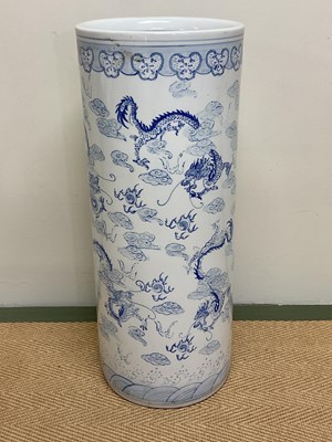 Lot 202 - Chinese blue and white ceramic umbrella stand,...