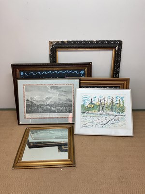 Lot 326 - Five pictures and a mirror and frames, largest...