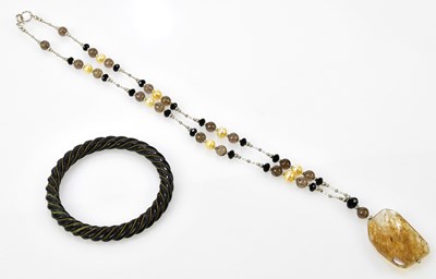 Lot 745 - A silver and gemstone set necklace, also a...