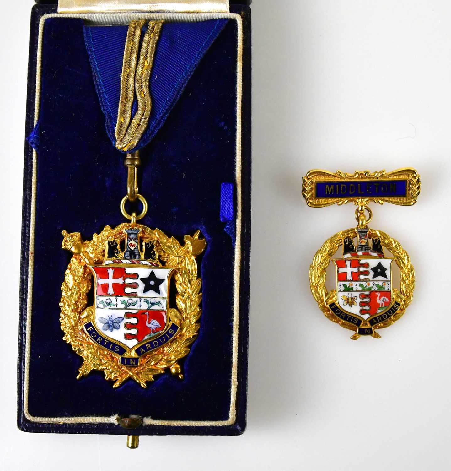 Lot 6 - A large 14ct yellow gold and enamel decorated...