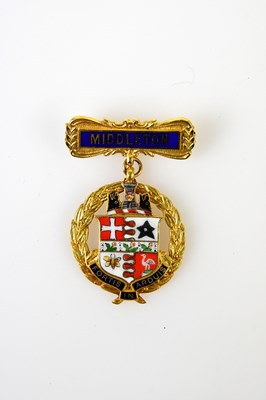 Lot 6 - A large 14ct yellow gold and enamel decorated...