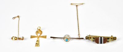 Lot 589 - Two yellow metal bar brooches, a base metal...