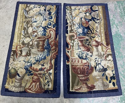 Lot 104 - Two antique French tapestry panels, re-backed,...