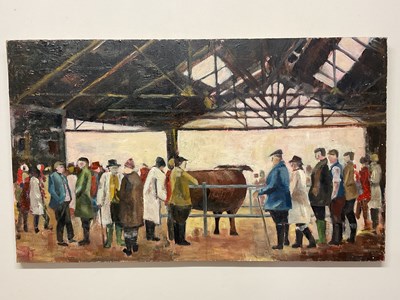 Lot 309 - UNATTRIBUTED; oil on board, livestock cattle...