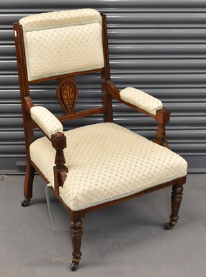 Lot 54 - An Edwardian inlaid mahogany upholstered open...