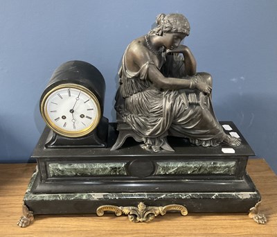 Lot 6401 - A Victorian slate and marble mantel clock,...