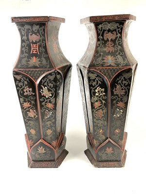 Lot 1250 - A pair of Chinese lacquered pentagon shaped...