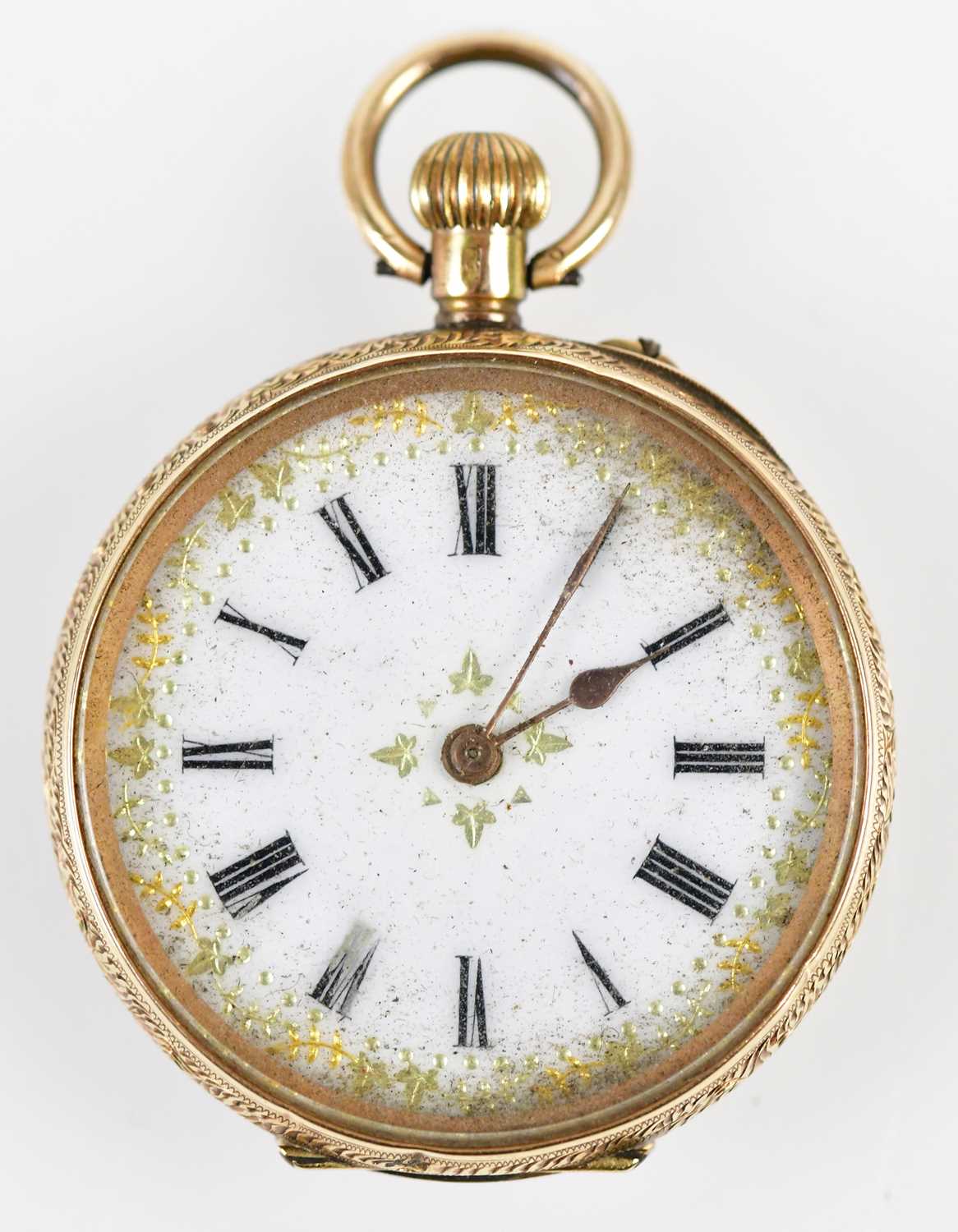 Lot 3000 - A 14k lady's fob watch with white enamel dial...